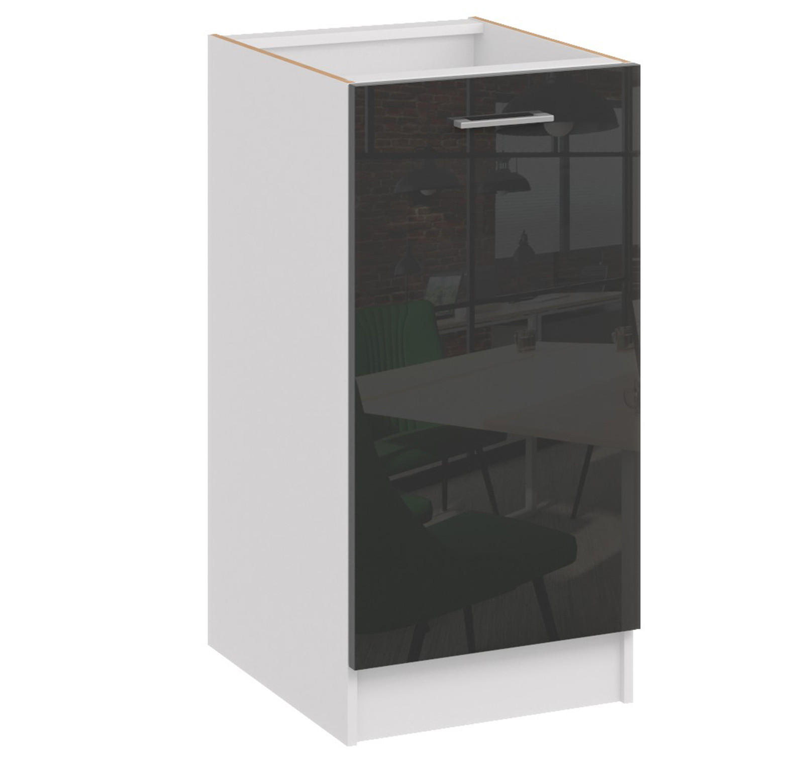 KÜCHENUNTERSCHRANK D40 schwarz glanz - Schwarz Hochglanz, Holzwerkstoff (40/82/44cm) - roe furniture