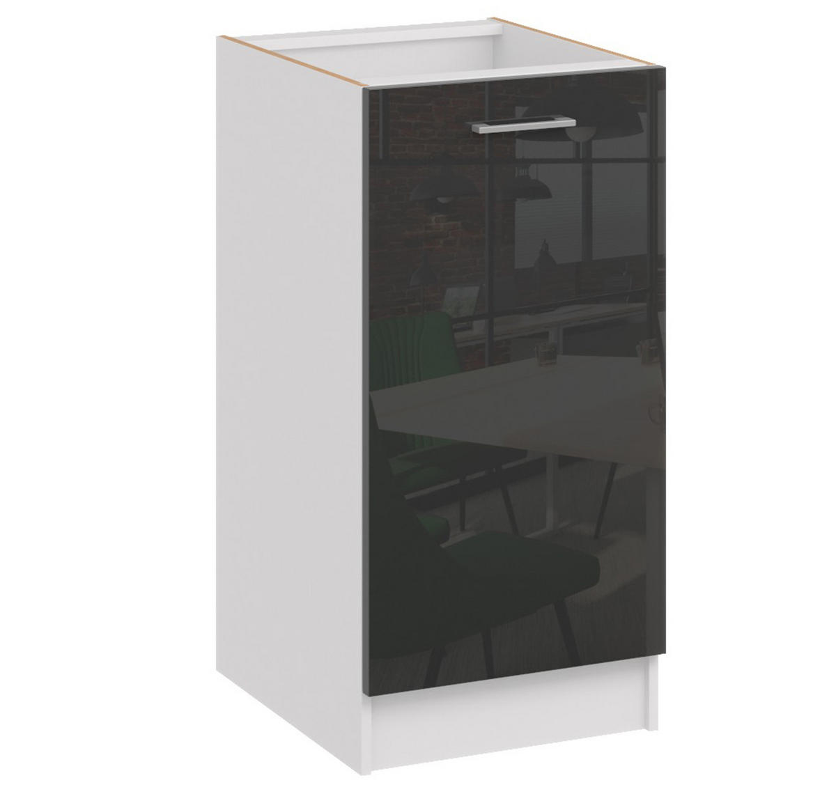 KÜCHENUNTERSCHRANK D40 schwarz glanz - Schwarz Hochglanz, Holzwerkstoff (40/82/44cm) - roe furniture