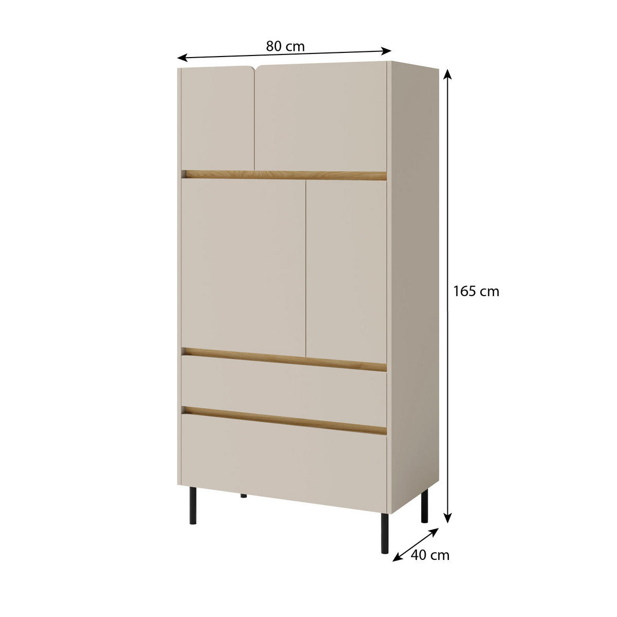 KOMMODE Lico mit 2 Schubalden und 4 Türen, Beige Sand - Beige, Holzwerkstoff (80/165/40cm) - Beautysofa