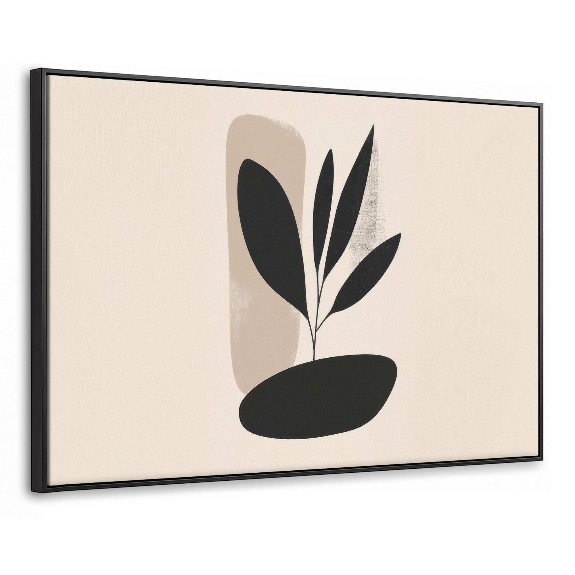 LEINWAND Bilder mit Rahmen - Pflanze - Beige - Japanisch - 120x80 - Schwarz, Textil (120/80cm) - MuchoWow