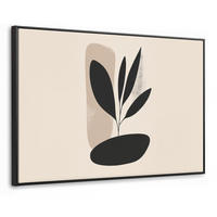 LEINWAND Bilder mit Rahmen - Pflanze - Beige - Japanisch - 120x80 - Schwarz, Textil (120/80cm) - MuchoWow