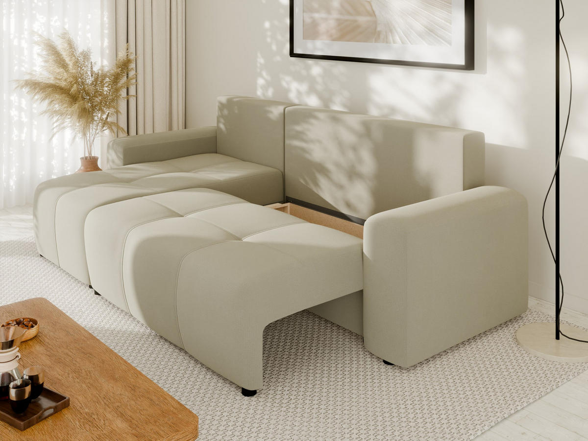 ECKSOFA Nolani mit Schlaffunktion & Bettkasten – Modern & Bequem - Beige, Kunststoff (248/145cm) - Panda Möbel
