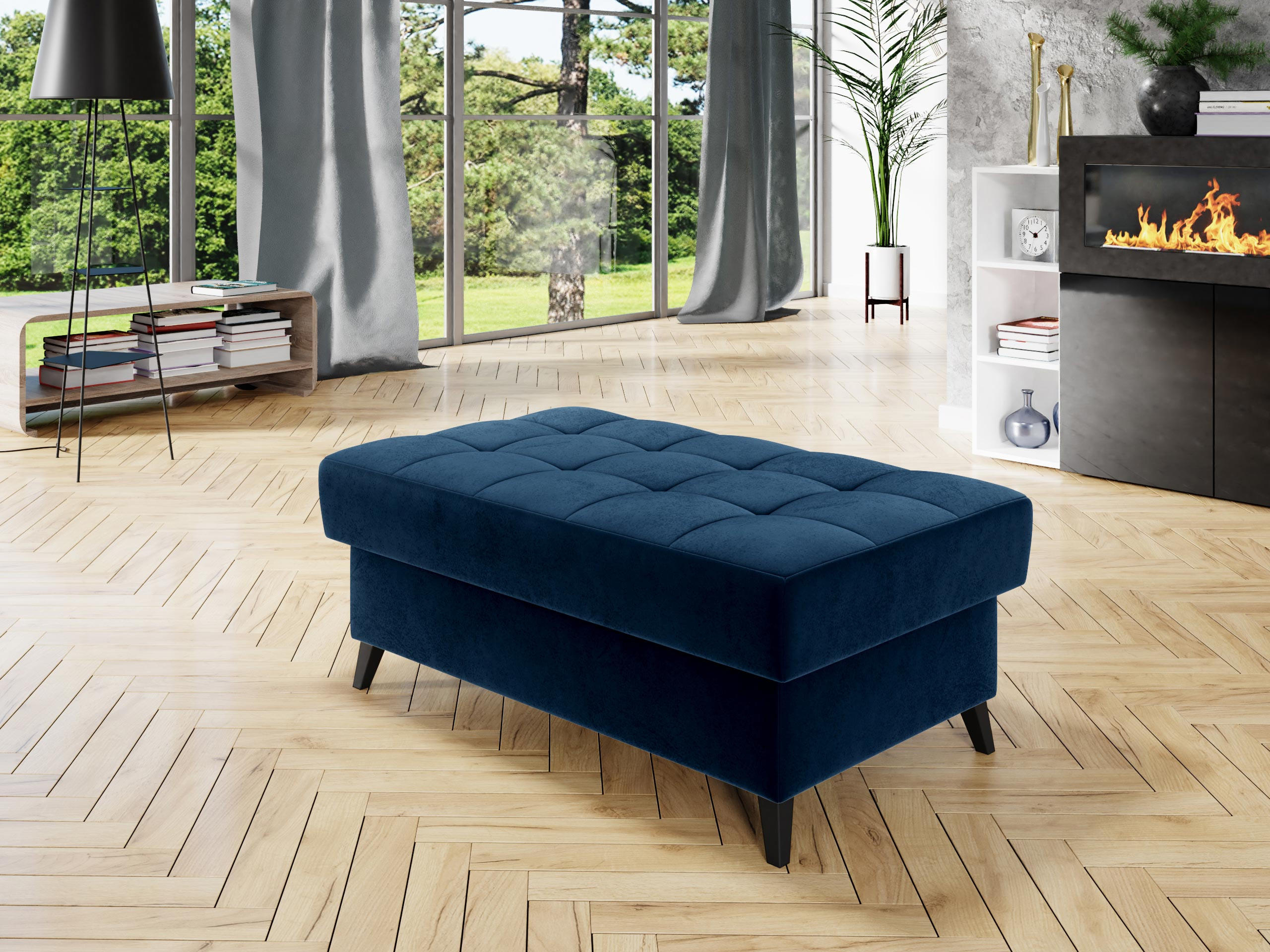 POLSTERHOCKER Nord - Schwarz/Dunkelblau, Holz/Textil (106/44/67cm) - MIRJAN24