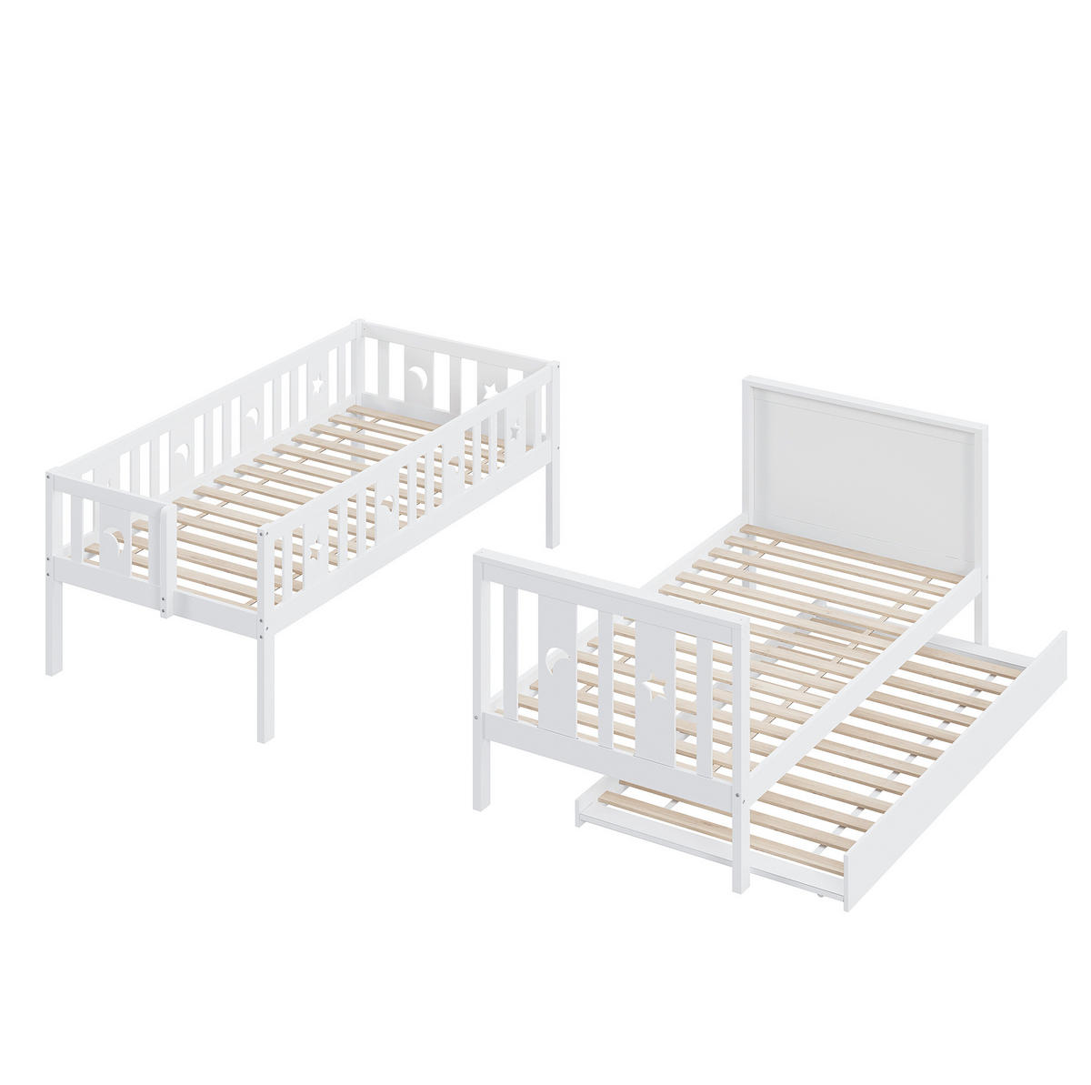 KINDER-ETAGENBETT aus MDF und Kiefernholz 90x200 cm Weiß mit Ausziehbett und Stauraumtreppe - Weiß, Holzwerkstoff (90/200cm) - IVMEU
