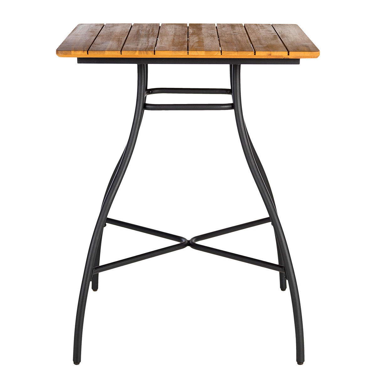 GARTENBARTISCH - Stahl / Akazie massiv - Schwarz / Braun - Schwarz/Akaziefarben, Holz/Metall (80/80/100cm) - home24