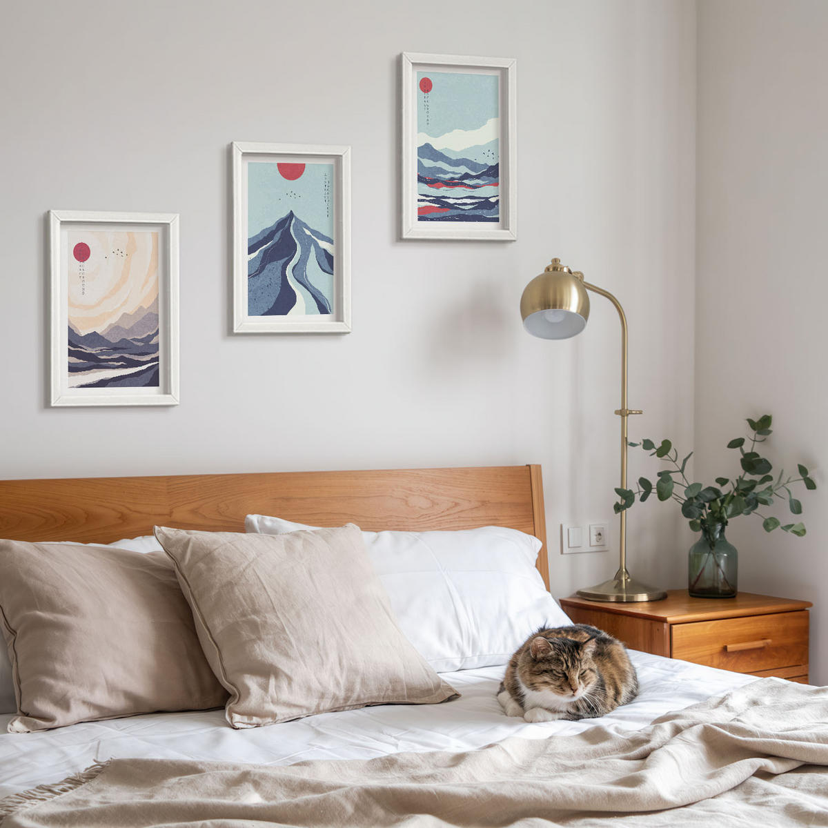 WANDBILDER 3er-Set - 20x30 cm Weißer Rahmen - Abstrakte japanische Berge - Weiß, Kunststoff (20/30cm) - ArtPrintCave