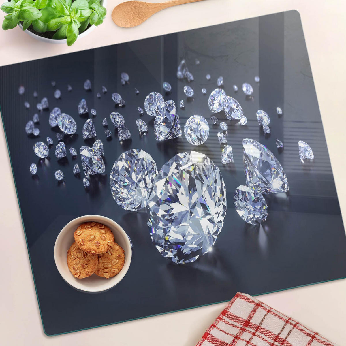 GLASPLATTE 60x52 cm Diamanten - Silberfarben, Glas (60/0.4/52cm) - TULUP