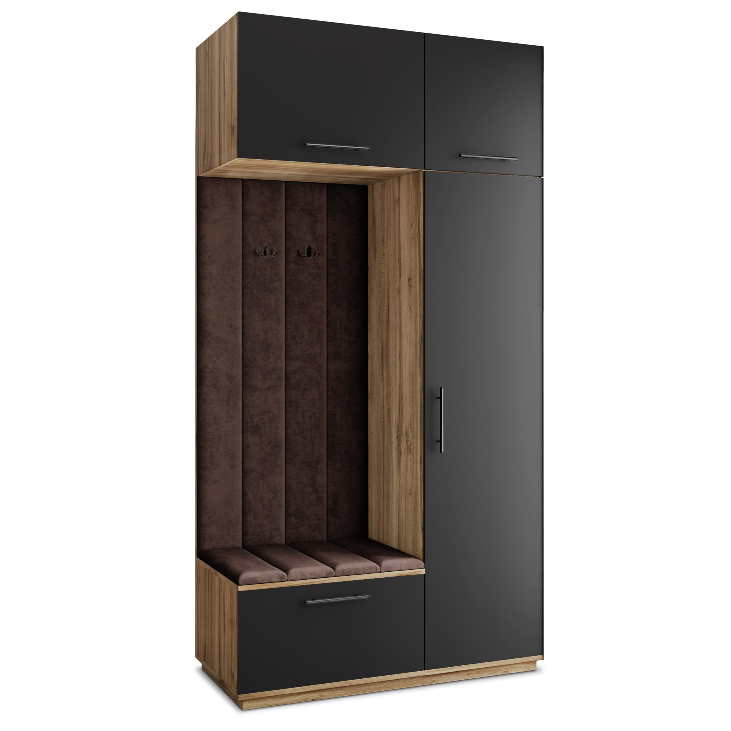 GARDEROBENSCHRANK REMA 120/240/60 cm Modern Garderobe-Set Eiche Wotan - Eiche Wotan/Schwarz, Holzwerkstoff (120/240/60cm) - MASSENO