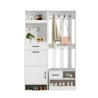 GARDEROBE 110/35/175,5 cm aus Spanplatte mit Schuhbank und 7 Haken Weiß - Weiß, Holzwerkstoff (110/175.5/35cm) - Modenvie