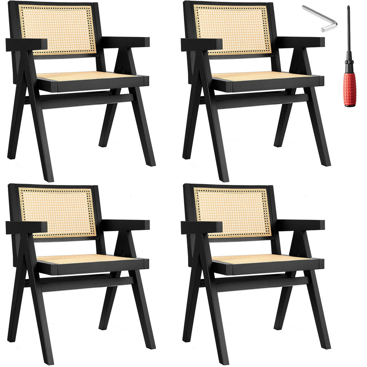 ARMLEHNSTUHL 4er Set Lissy,59 x 56,5 x 82,5 cm, Belastbarkeit 120 kg,schwarz - Schwarz, Holz (59.5/82.5/56.5cm) - tectake
