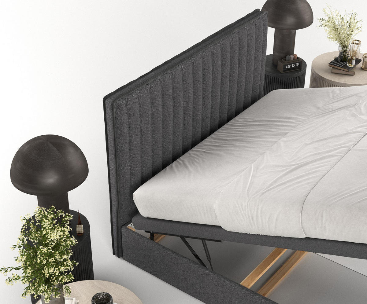 POLSTERBETT Keva mit Stauraum 160/200 cm Anthrazit im Megan Stoff - Anthrazit/Schwarz, Holz/Holzwerkstoff (160/200cm) - AltaBeds