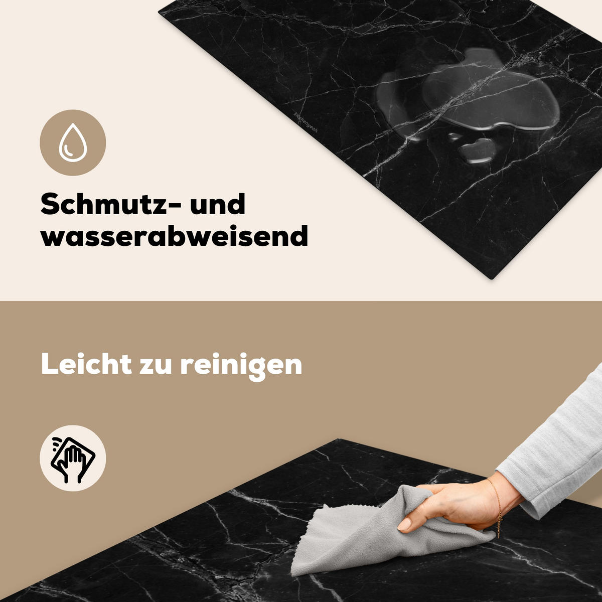 HERDABDECKPLATTE Schwarz - Marmor 91x52 cm - Schwarz, Kunststoff (91.2/0.2/52cm) - MuchoWow