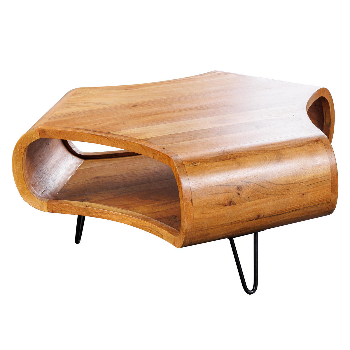 COUCHTISCH ORGANIC LIVING Akazie Braun 90cm - Schwarz/Braun, Holz/Metall (80/90/38cm) - riess-ambiente