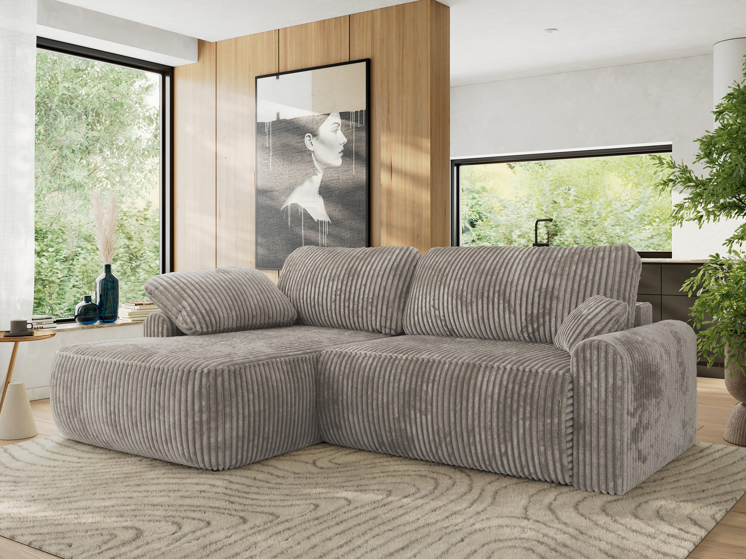 ECKSCHLAFSOFA CUBO L Hellbraun Cord - links - Hellbraun/Schwarz, Kunststoff/Textil (273/187cm) - MKS