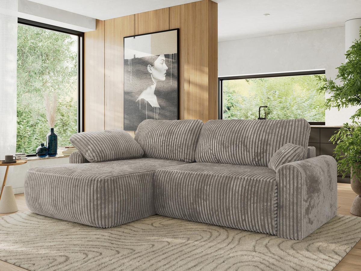 ECKSCHLAFSOFA CUBO L Hellbraun Cord - links - Hellbraun/Schwarz, Kunststoff/Textil (273/187cm) - MKS