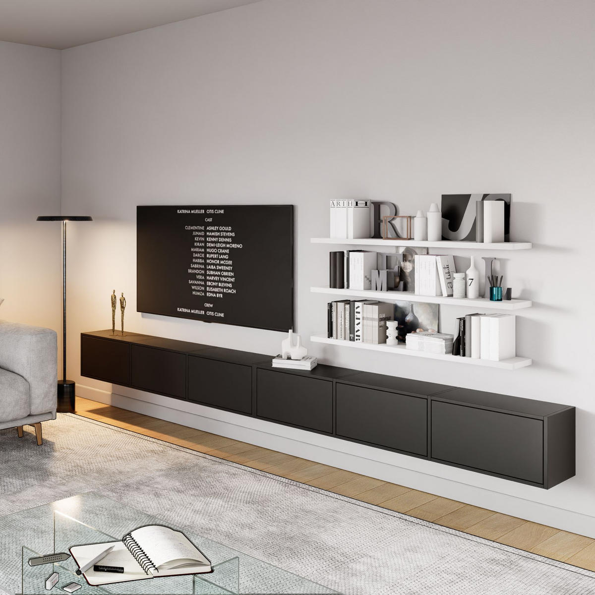 TV-LOWBOARD Framme hängend Schwarz 300 cm - Schwarz, Holzwerkstoff (300.2/30/30cm) - Selsey