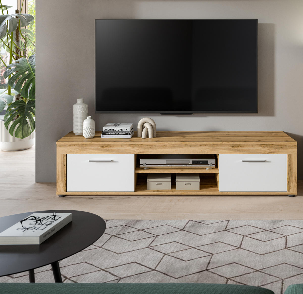 LOWBOARD JAM (B/H/T: ca. 160/37/40 cm) in Wotan Eiche Nachbildung/weiß - Eiche Wotan, Holzwerkstoff (160/37/40cm)