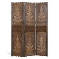 PARAVENT 3-tlg. 120/170 cm Braun Holzverzierung - Braun, Holz (120/170/2cm) - Homestyle4u