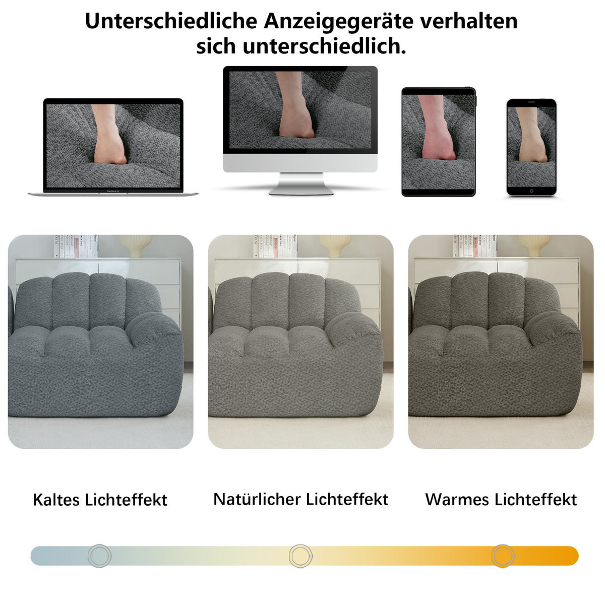 2-SITZER-SOFA ohne Montage mit ergonomischer Form und modularem Aufbau, Grau - Grau, Textil (210/79/104cm) - Redom