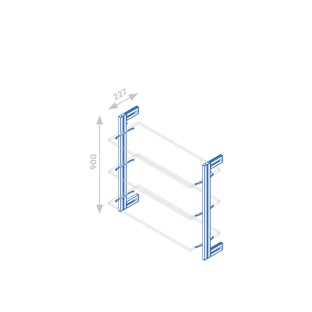 MODULAR Zero frame set mit Wandhalterungen, Aluminium und Zamak, Steingrau lackiert - Grau, Metall (1/90/22.7cm) - EMUCA