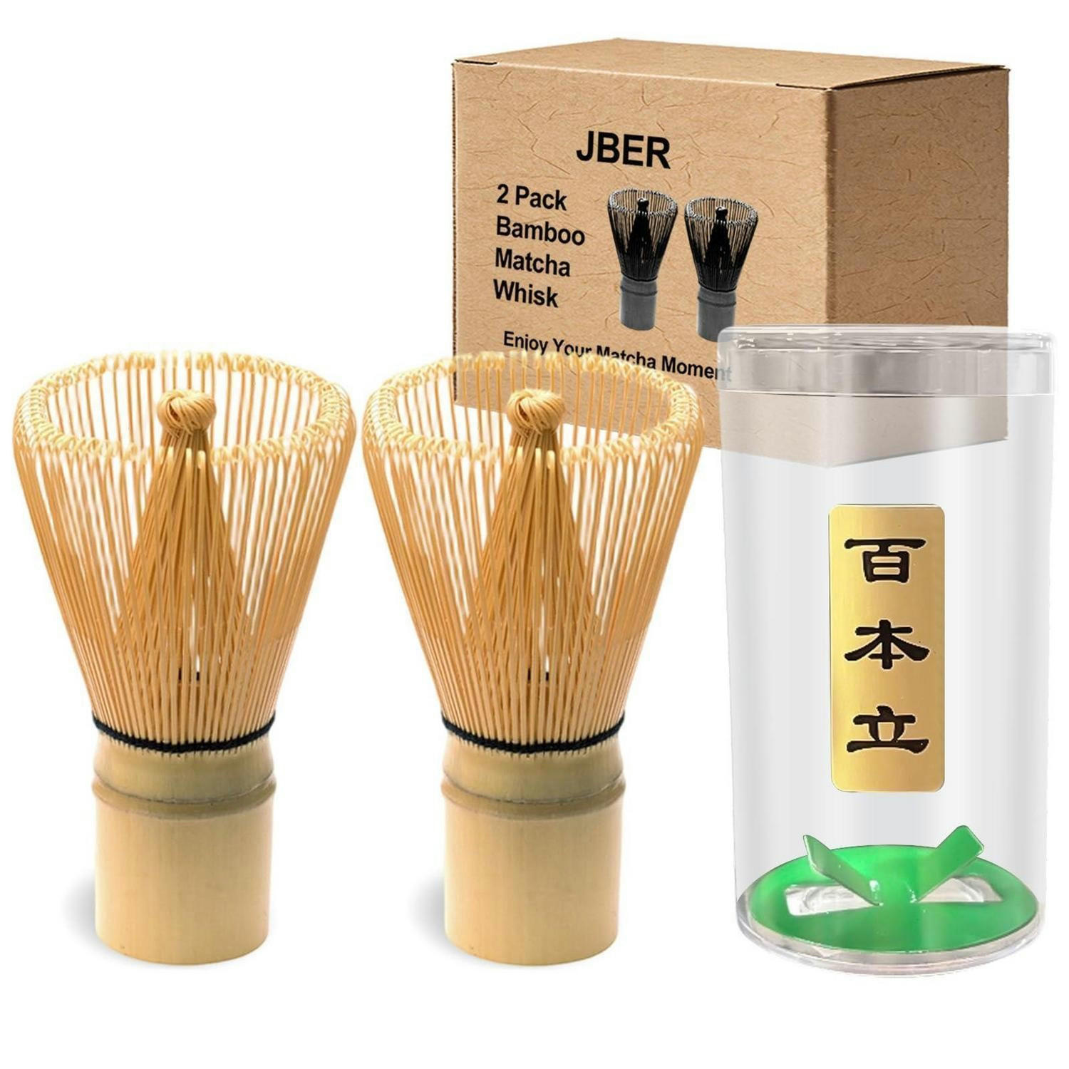 MATCHABESEN 2-teiliges Set Bambus 100 Borsten - Braun, Naturmaterialien (6/10/6cm)