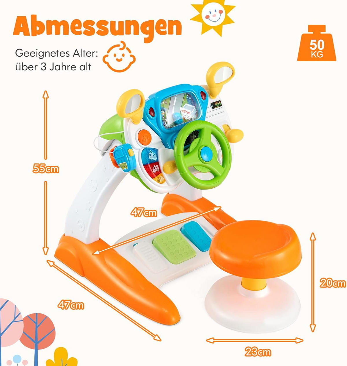 DRIVER Toy Cars für Kinder mit Stuhl Weiß - Weiß, Metall (47/55/47cm) - COSTWAY