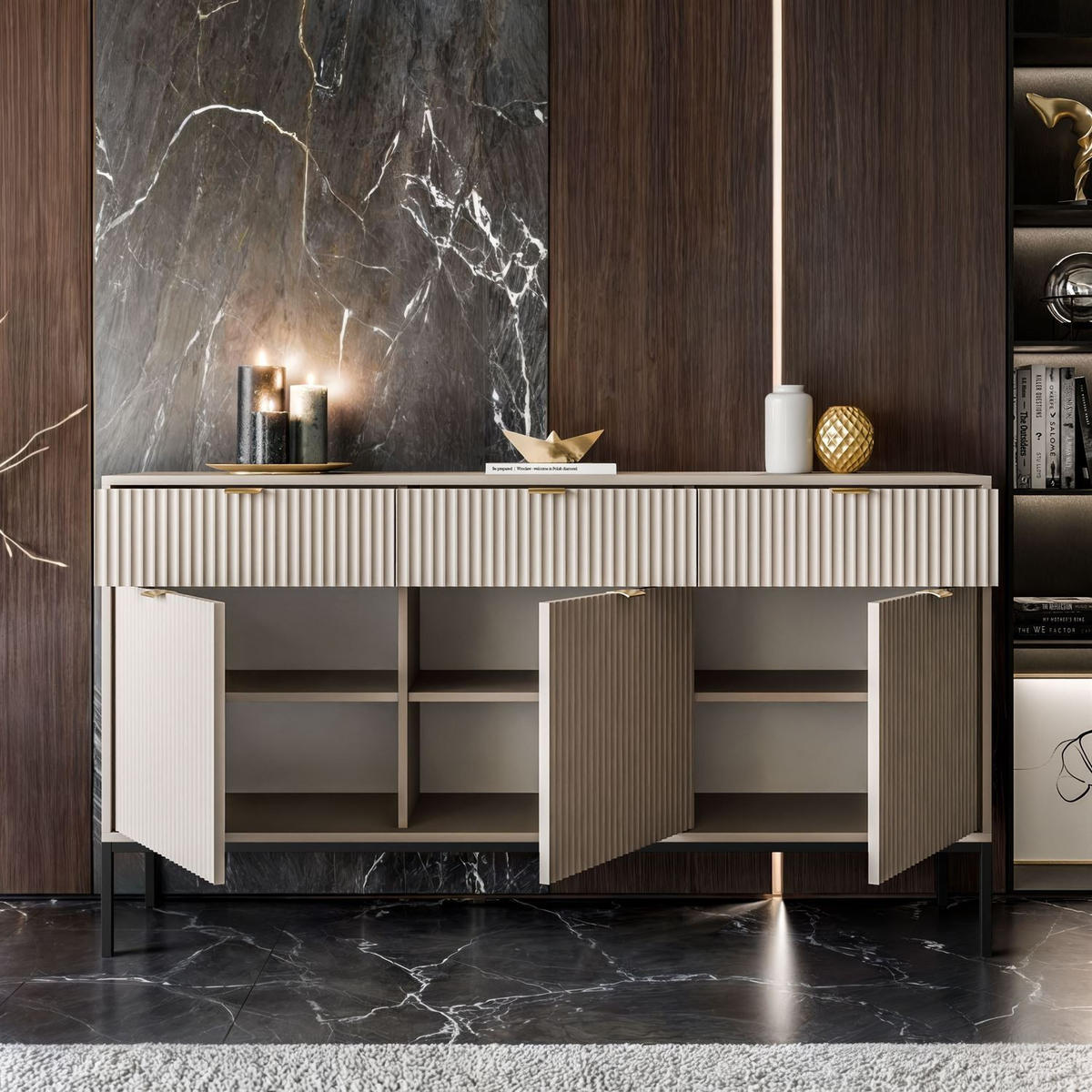 SIDEBOARD CORTADO KSZ154 MIT SCHUBLADEN 154 CM KASCHMIR - Beige, Holzwerkstoff (154/83/39cm) - Lookway