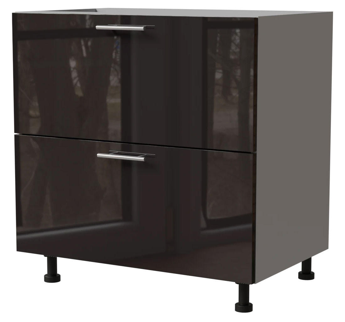 Feldmann-Wohnen Schubladenunterschrank Schwarz Hochglanz, Grau 80x82x50 cm