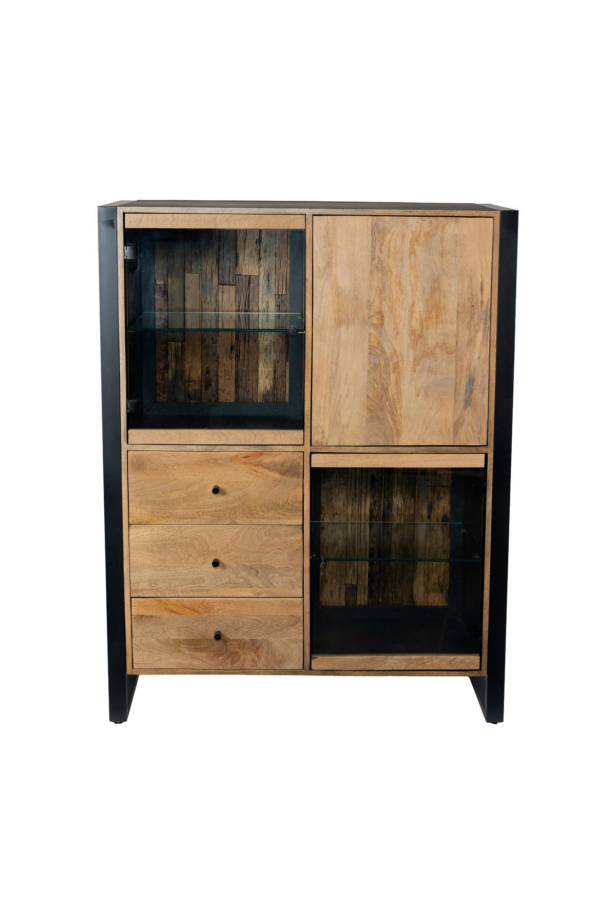 HIGHBOARD Liv Mangoholz Schwarz Matt 145x47x111cm - Schwarz, Holz (47/145/111cm) - DELUKE