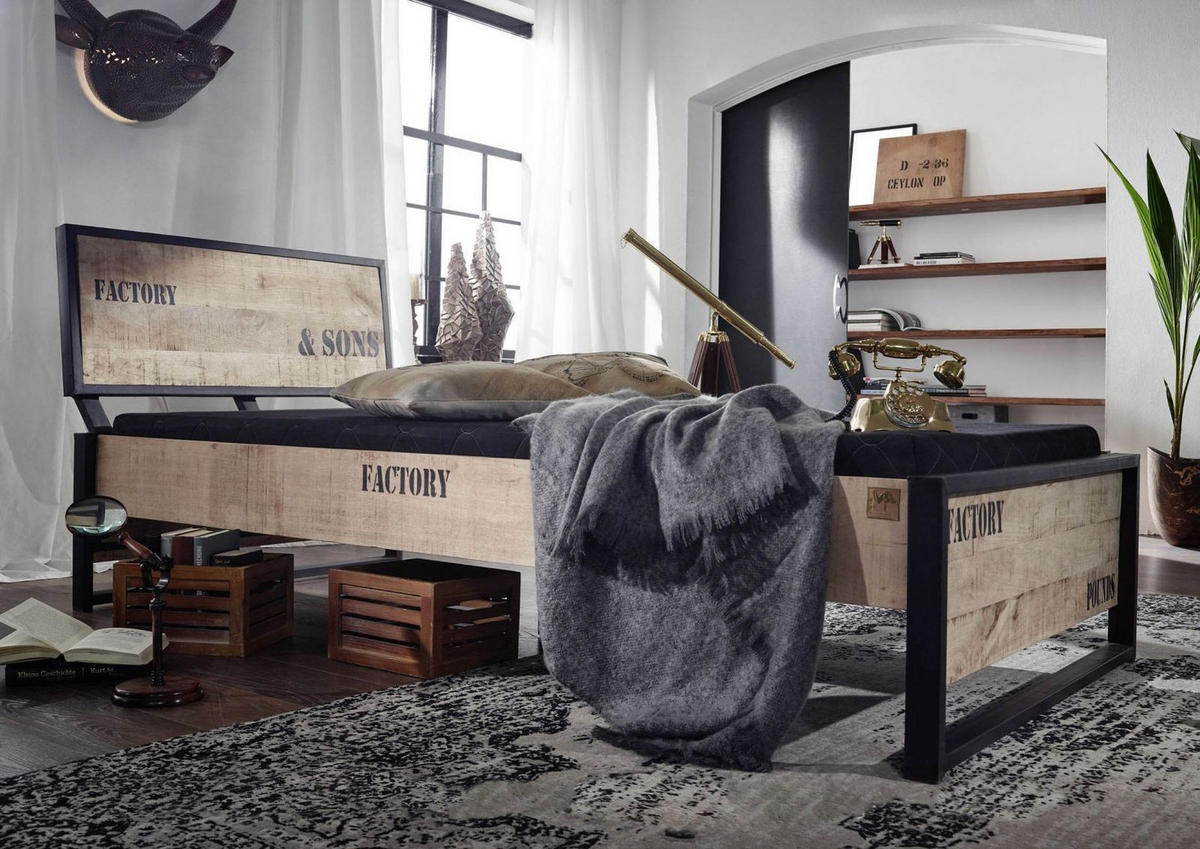 BETT Massivholz Mango 140 x 200 x 91 natur FACTORY #139 - Naturfarben, Holz (140/200cm) - Massivmoebel24