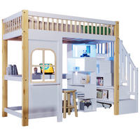 HOCHBETT 90/200 cm mit LED-Leuchten und Schreibtisch in Weiß und Natur - Weiß, Holz (140/200cm) - OKWISH