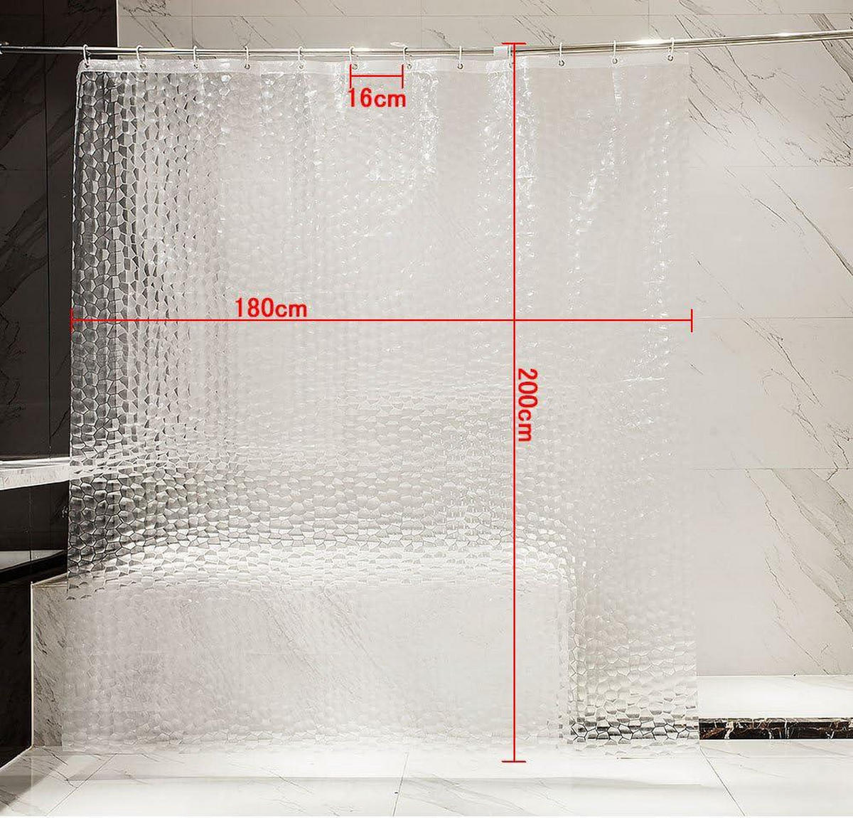 DUSCHVORHANG halbdurchsichtig EVA 3D wasserdicht waschbar schimmelresistent mit Ringen Badezimmer ohne PVC - Weiß, Textil (180/200cm) - MCBOSON