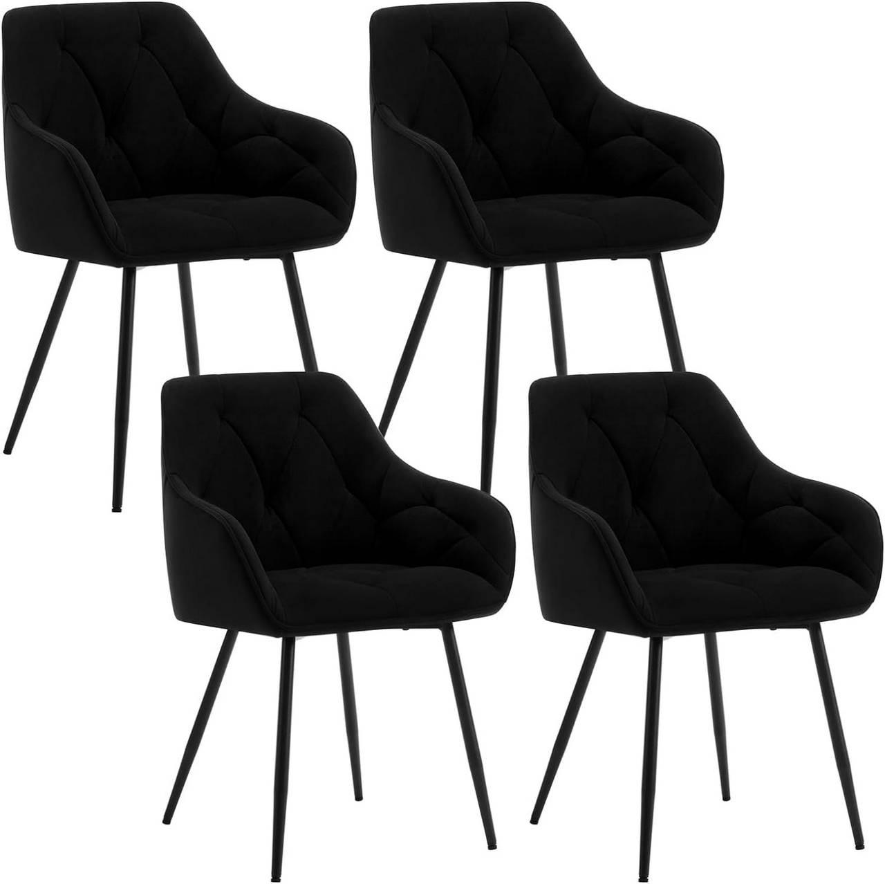 ESSZIMMERSTUHL 4er Set ergonomisch, aus Samt, Schwarz - Schwarz, Kunststoff/Textil (56/83.5/53cm) - Woltu