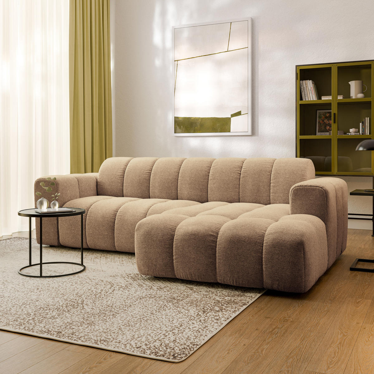 ECKSOFA TISI Beige Strukturstoff - Beige, Holz (274/165cm) - MASSENO
