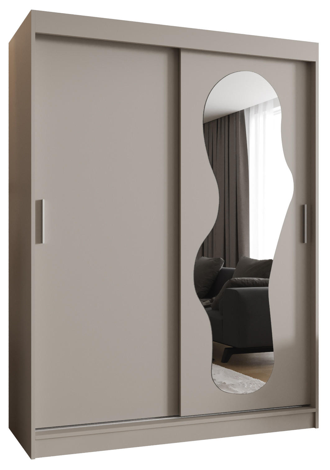 SCHWEBETÜRENSCHRANK 200/150/62 2-türig - Kaschmir/Silberfarben, Holz (150/200/62cm) - MÖBEL KRYSPOL