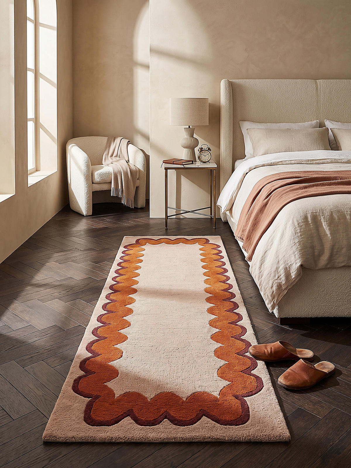 LÄUFER handgetuftet WAVENEY, in Orange, Zickzack-Wellenbordüre, 80 x 230 cm - Orange, Textil (80/230cm) - KADIMA DESIGN