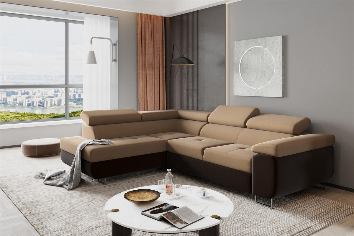 ECKSOFA Jade Mit Schlaffunktion - Dunkelbraun, Holzwerkstoff/Textil (202/275cm) - Fun Möbel