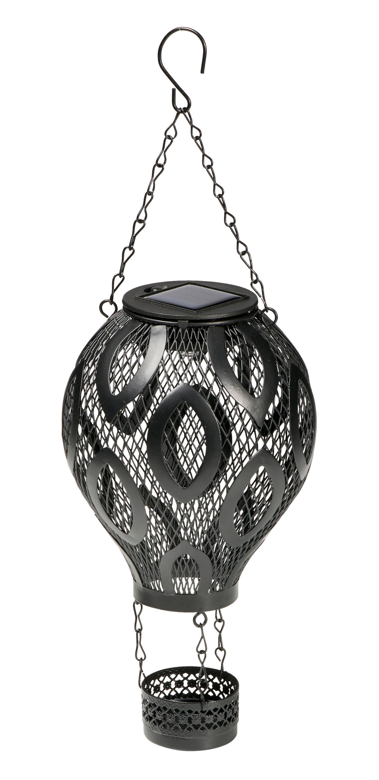 LED-SOLAR-HEISSLUFTBALLON - wetterfestes Windlicht mit Dämmerungssensor für Garten und Terrasse, schwarz, 1er-Set - Schwarz, Metall (13/13/36cm) - Northpoint