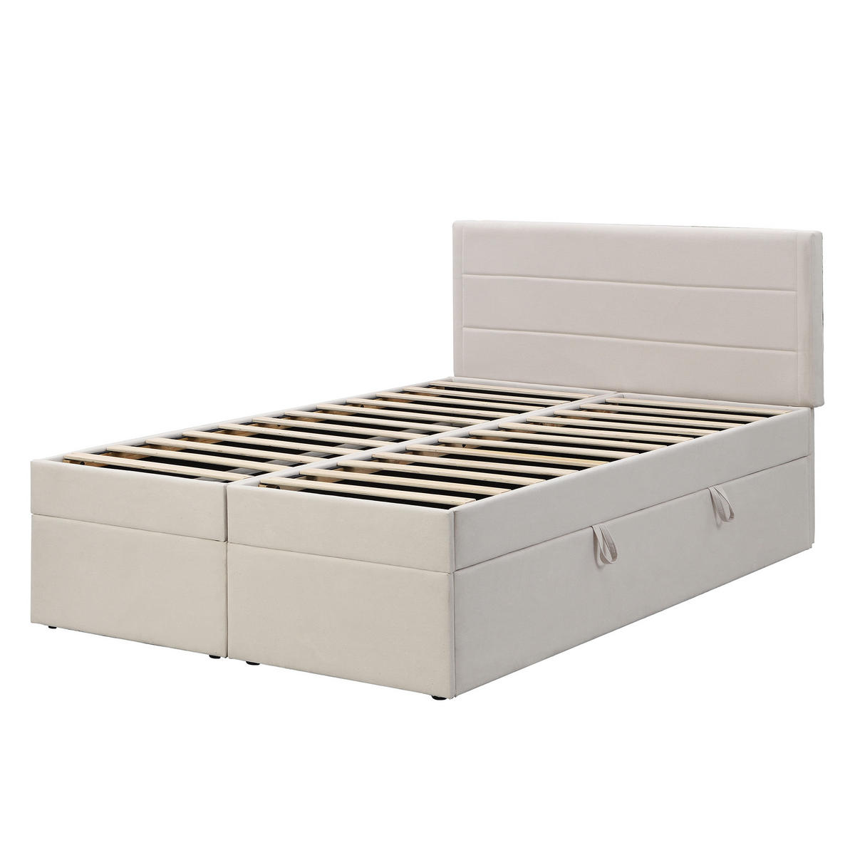 POLSTERBETT 140/200 cm in Beige Leinen mit Bettkasten - Beige, Holzwerkstoff/Textil (140/200cm) - CHICFURN