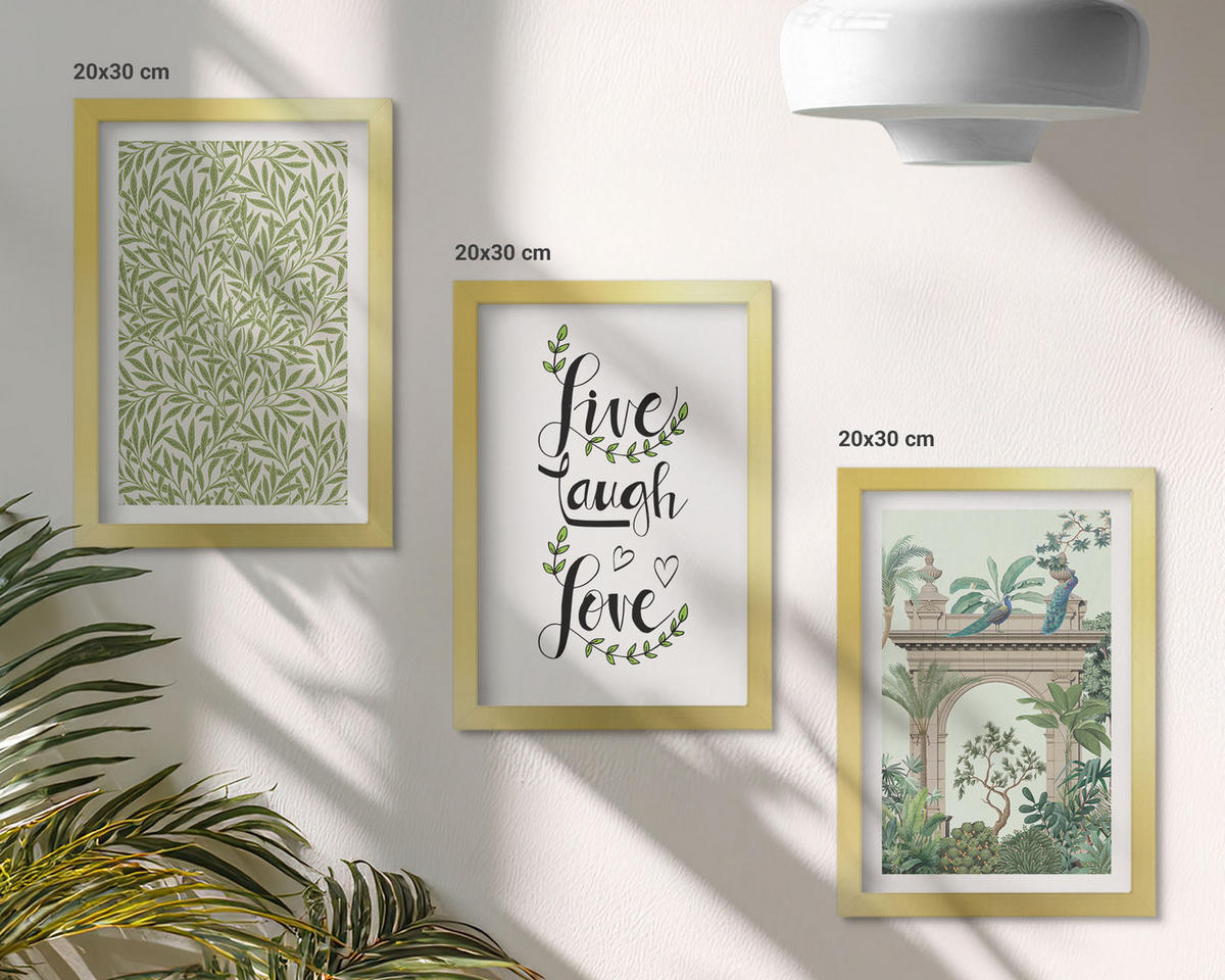 WANDBILDER 3er Set - 20x30 cm Goldrahmen - Grüne Blätter von Pflanzenarchitektur - Goldfarben, Kunststoff (20/30cm) - ArtPrintCave