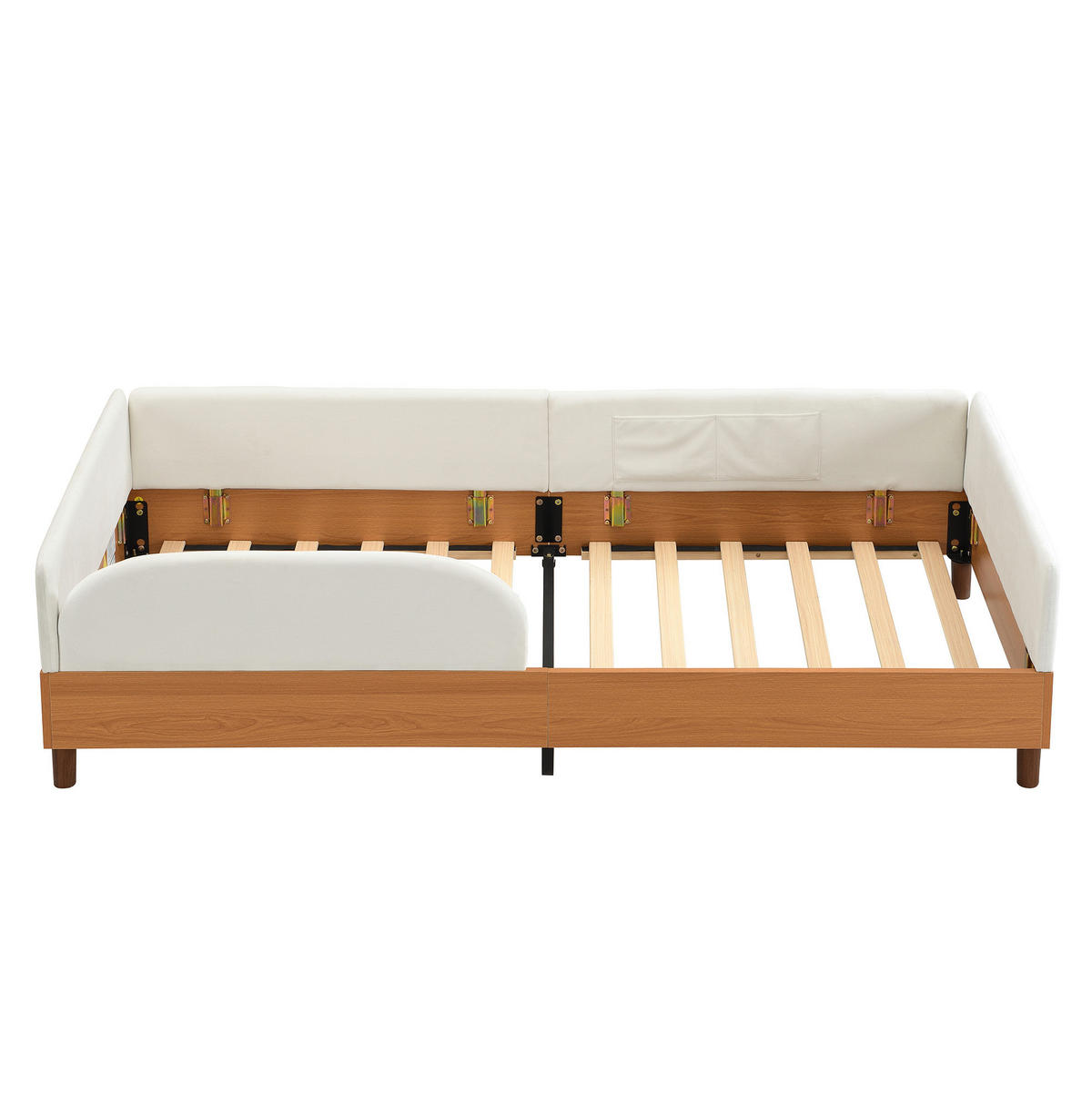 ČALÚNENÁ posteľ z velúru a dreva 90x200 cm biela s 2 úložnými vreckami, ochranným okrajom a stabilným rámom - prírodná farba, textil (90/200cm) - Modfu