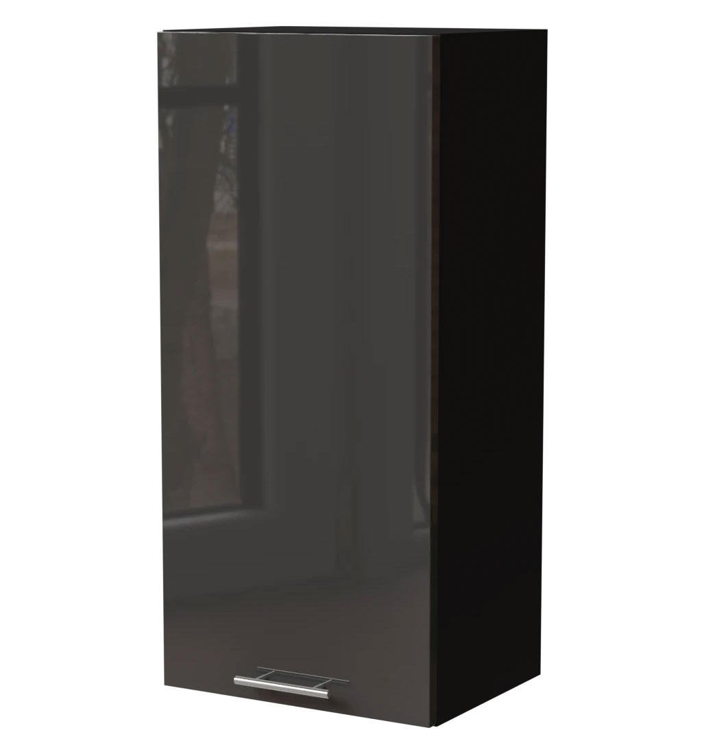 KÜCHENHÄNGESCHRANK Essen W4/45 Graphit Hochglanz / Schwarz Matt 45 / 32,5 / 96cm - Schwarz/Graphitfarben, Holz/Holzwerkstoff (45/96/32.5cm) - Feldmann-Wohnen