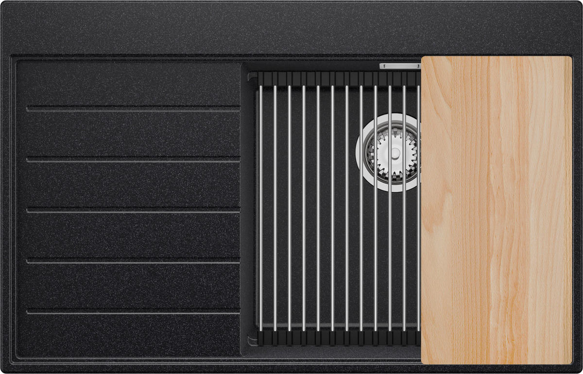 SPÜLBECKEN Sydney, 2-er set Anthrazit 78/50 cm 1 Becken + Ablauf-Set + Küchenzubehörset ab 50er Unterschrank - Chromfarben/Anthrazit, Kunststoff (78/20/50cm) - Primagran