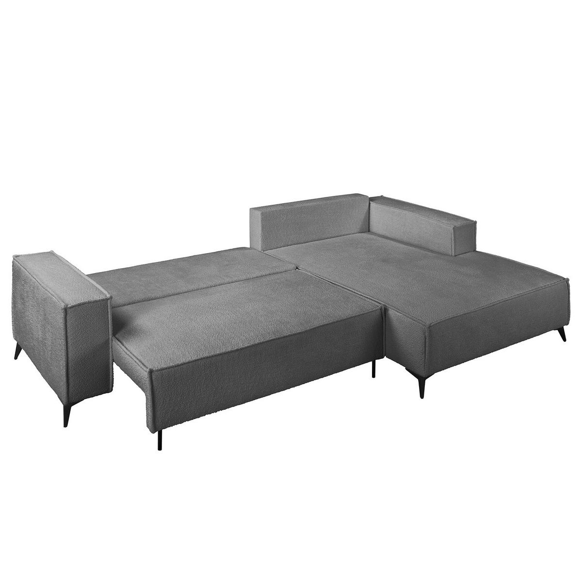 ECKSOFA mit Schlaffunktion - Silberfarben/Schwarz, Textil/Metall (294/185cm) - home24