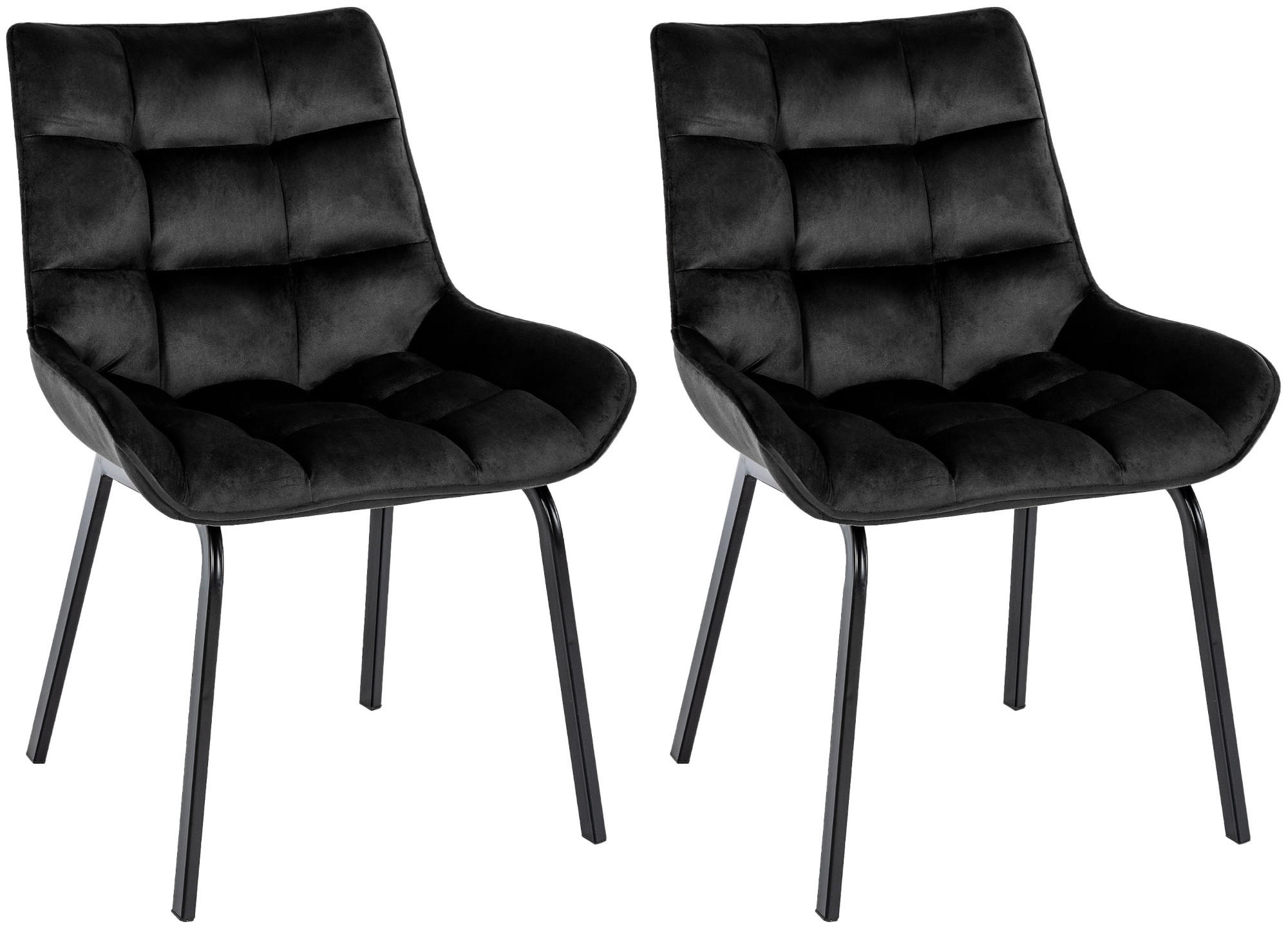 STUHL 2er Set Samt Schwarz - Schwarz, Textil/Metall (58/84/57cm) - CLP