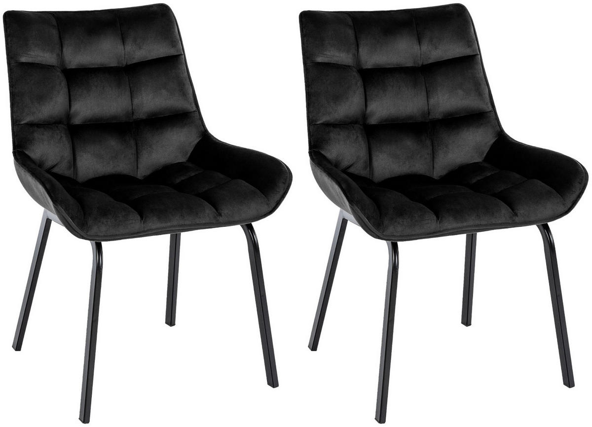 STUHL 2er Set Samt Schwarz - Schwarz, Textil/Metall (58/84/57cm) - CLP
