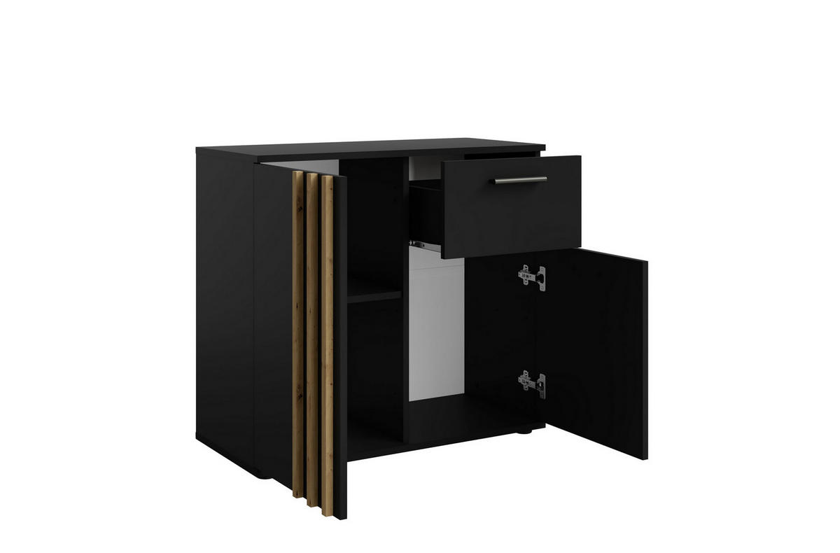 KOMMODE TECTONIC 80/72,7/35cm mit 1 Schubladen 2 Türen Schwarz - Schwarz, Holzwerkstoff (80/72.7/35cm) - MASSENO