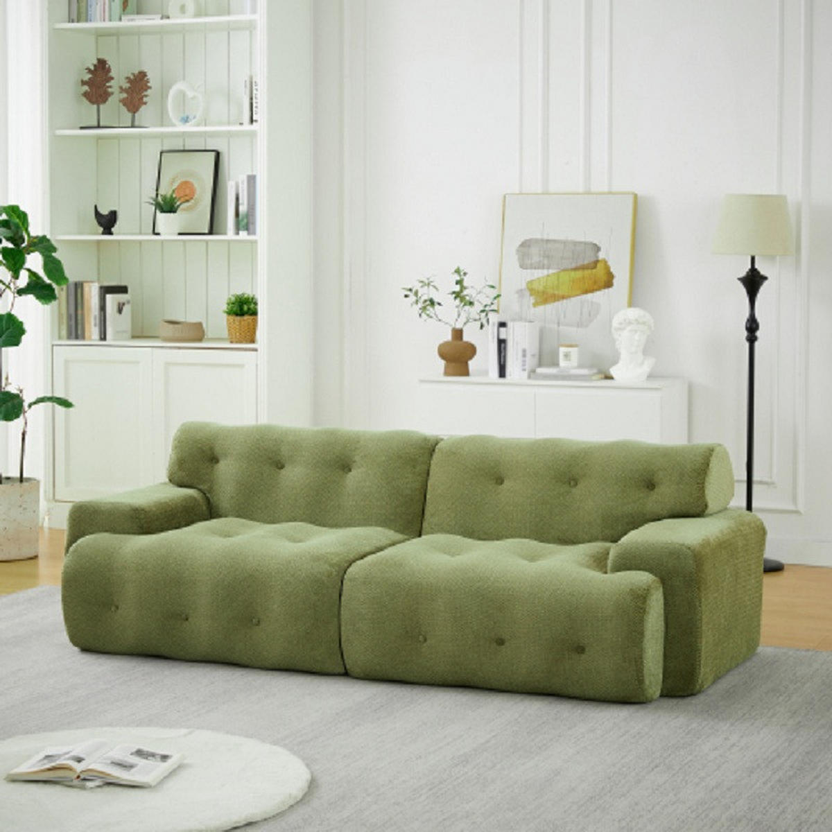 2-SITZER SOFA Chenille Grün montagefrei - Grün, Textil (224/66/104cm) - WISHDOR