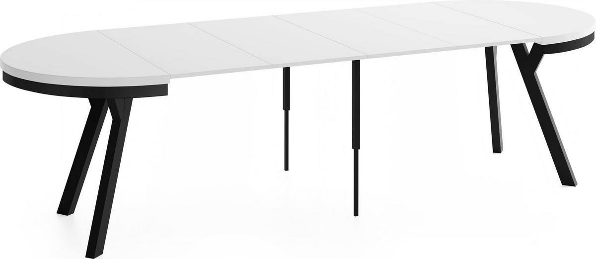 ESSTISCH Vero Neo rund ausziehbar verlängerbar, Weiss 100-300/100/77 cm - Schwarz/Weiß, Holz/Holzwerkstoff (100/300/77cm) - WFL GROUP