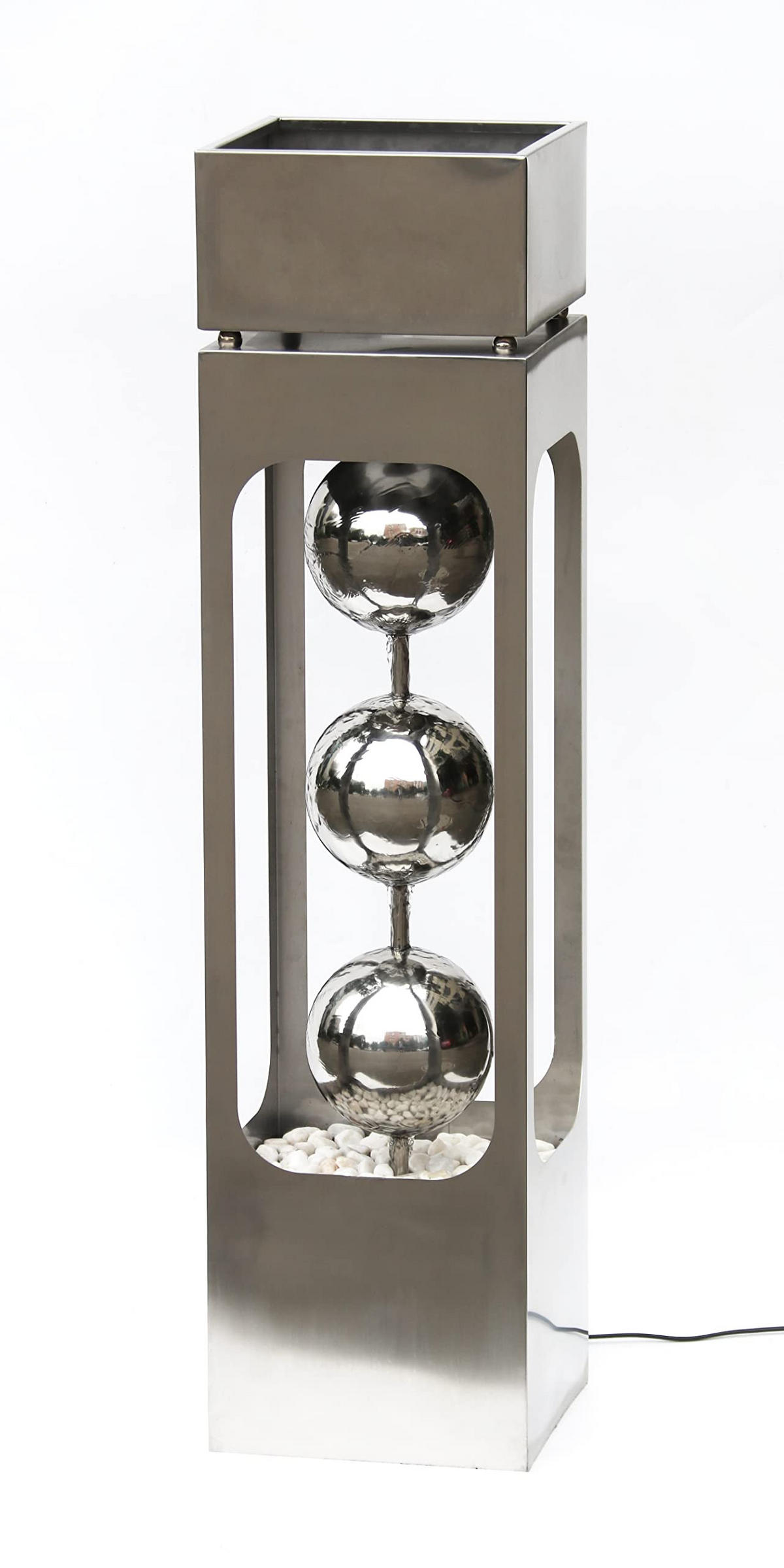 PFLANZSÄULE Niklas mit Brunnen Silber Edelstahl Pflanzkübel - Silberfarben, Metall (100cm) - DELUKE